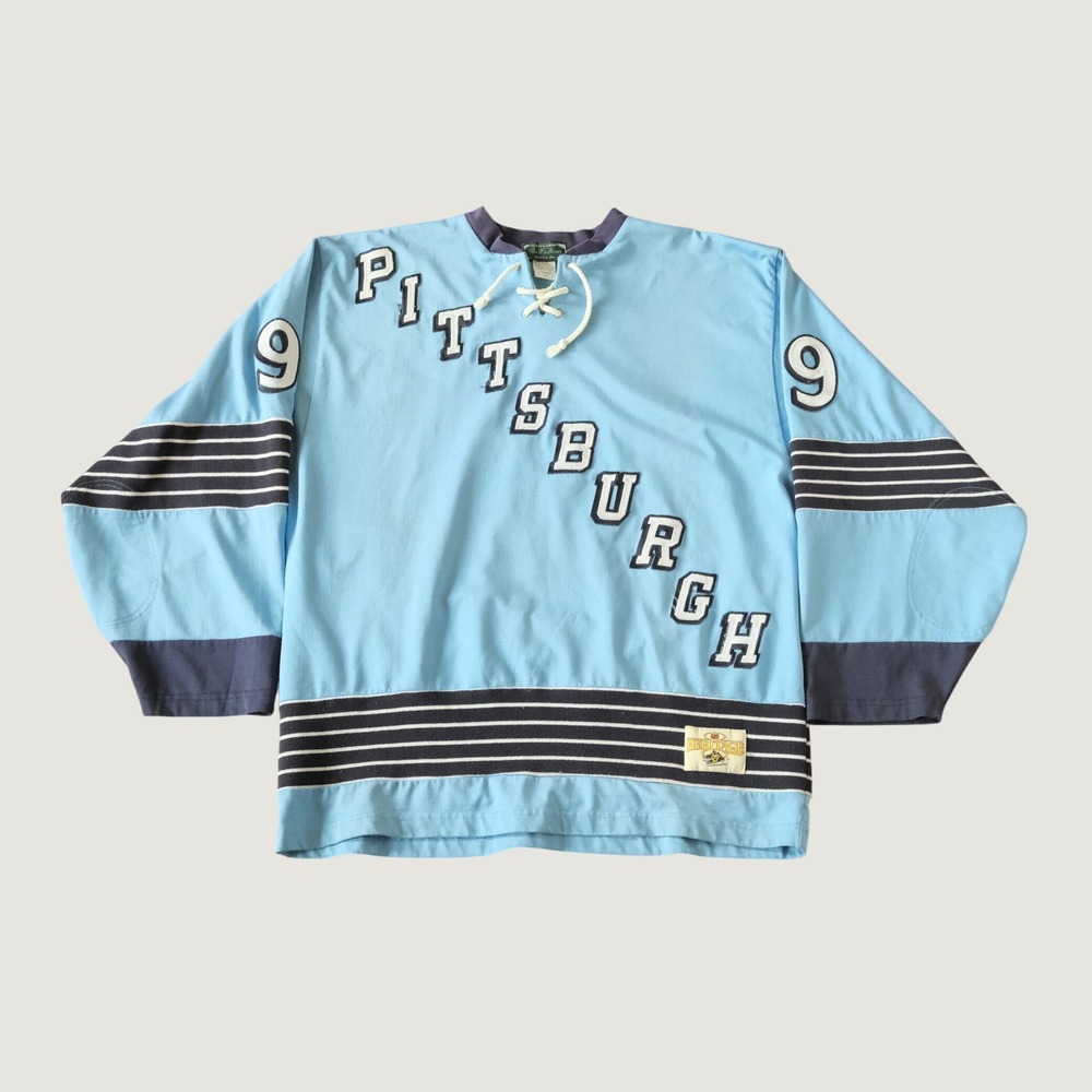 Stall & Dean Pittsburgh Hockey Jersey Mens Blue Embroidered Vintage M Sportswear